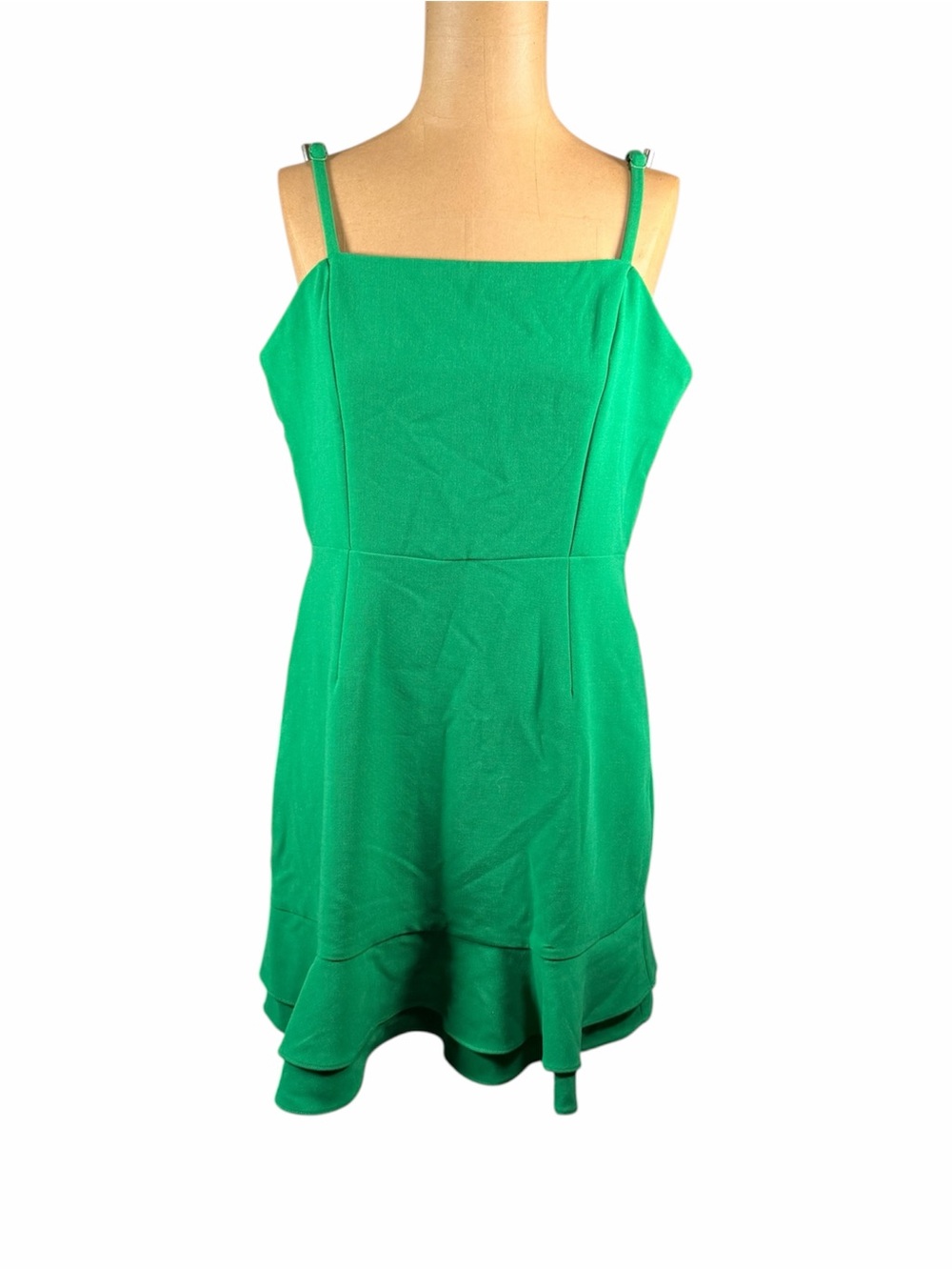 FRENCH CONNECTION Green Square Neck Ruffle Hem Mini Dress